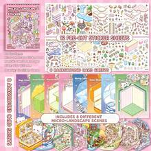 1 Set Oversized Scene Sticker Set, Includes 12 Material Stickers, 8 Scene Cards, 2 Reference Images And 1 Tweezers, Suitable For Model Scenes And Miniature Houses, Perfect As Birthday Or New Year Gift - Pink - View 5