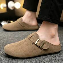 New Men's Fashion Suede Mule Slippers, Classic Non-Slip Outdoor Slippers With Arch Support - Brown - View 2