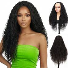 26 Inch Kinky Curly Half Wig, 3-In-1 Upgrade Synthetic Half Wig With Drawstring, 210% Density Seamless Clip-In & Flip-Over Headband Wig For Women, Wear And Go Beginner Friendly, Natural Black - Multicolor - View 10