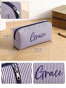 1pc Customized Bubble Fabric Stationery Bag, Jewelry Storage Bag, Embroidered Name Customizable, Fashion Flap Design, Pen Case, Makeup Bag, Coin Purse, Supports Name And Other Text Customization, Multiple Embroidery Thread Colors Available - Multicolor - View 5