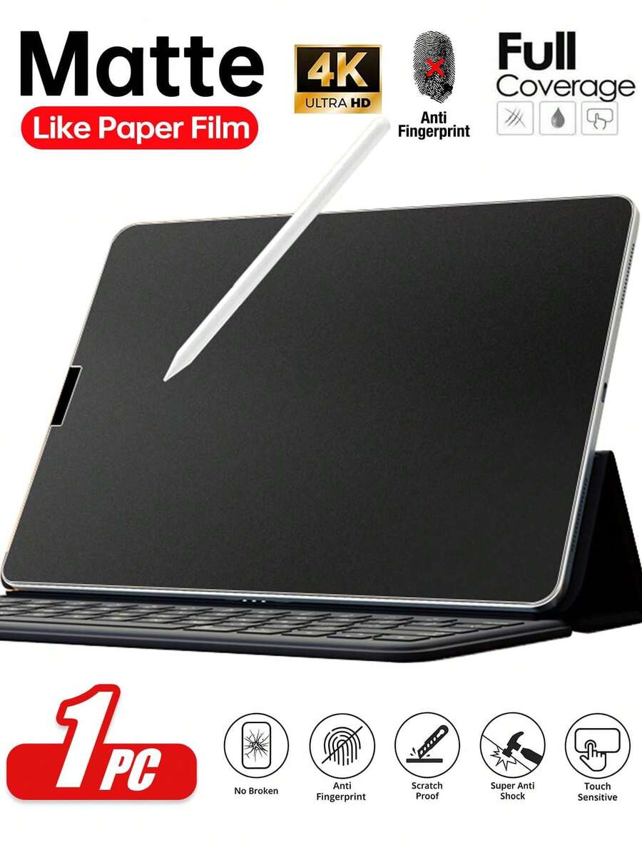 Yezodawee 1pc Matte Anti-Glare Tempered Glass Screen Protector Compatible With Ipad, Supports Face ID And Apple Pencil, High Definition, Bubble-Free, Scratch-Resistant, Compatible With IPad Mini/Air/Pro All Generations 7.9/8/9.7/10.2/10.5/10.9/11/12.9 Inch (2016-2024/M2/M4) - Clear - View 1