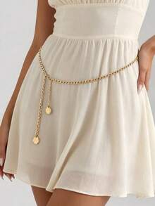 1pc Bohemian Style Gold Disc Waist Chain, Adjustable Metal Thin Waist Chain, Simple Style Waist Accessory, Suitable For Summer, Beach, Party, Daily - Gold - View 3