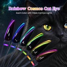 Beetles 6 Colors Chameleon Cat Eye Gel Nail Polish Set, Rainbow Cosmos Double-Light Magnetic Effect With 2 Magnets & Star Stickers, Soak Off UV Nail Art For Home Manicure & Gifts For Women - 6 Colors Chameleon Cat Eye - 查看 1