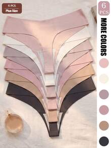 GYEY 6pcs Plus Size V-Cut Seamless Thong Panties - Invisible No Show Low Waist Friendly Super Soft Skin-Friendly Underwear - Multicolor - View 1