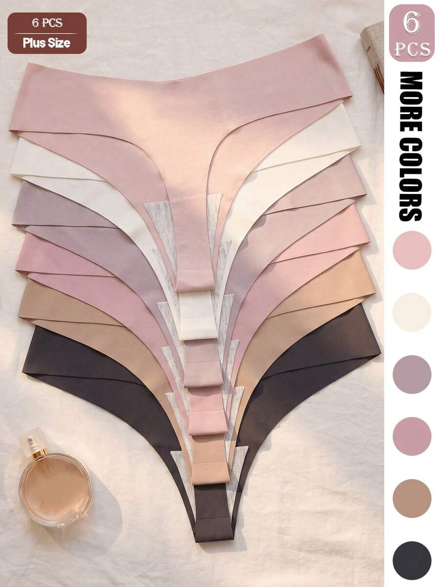 GYEY 6pcs Plus Size V-Cut Seamless Thong Panties - Invisible No Show Low Waist Friendly Super Soft Skin-Friendly Underwear - Multicolor - View 1