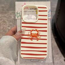 1pc TPU Material Fresh Red Striped Crab Pattern Phone Case Suitable For IPhone 17 Pro Max/17/16 Pro Max/15/13/12/11/ S20 FE/A15/S24/A55/ Note 11/Note 12/Note 13 Pro Full Coverage Anti-Drop Soft Shell Phone Protective Cover - White - View 1