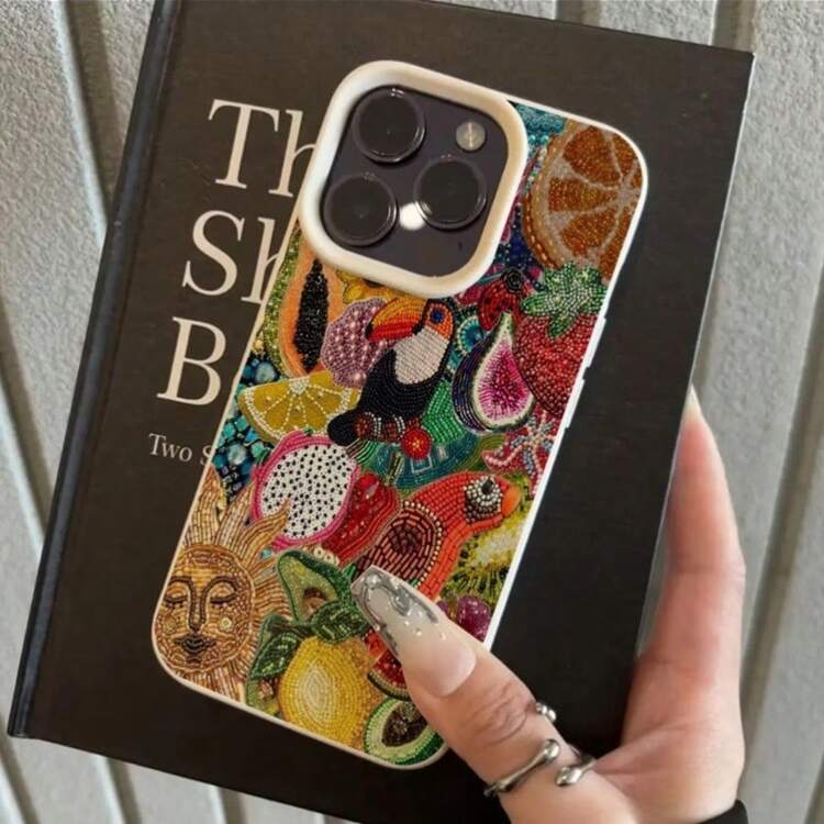 Evil Eye Beaded Pattern Printed Transparent Phone Case, Fruit Floral Lucky Charm Pattern Printed Anti-Drop Protective Cover Compatible With IPhone 13/11/17/17pro, Compatible With Samsung Galaxy/A54/A14/A12/A13 Waterproof Anti-Drop Anti-Scratch Durable Summer Gift Party - Multicolor - View 3
