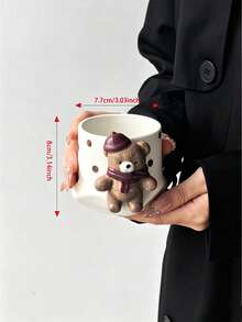 1pc Sunny Garden 3D Bear/Rabbit Hand-Held Mug, Luxury Exquisite Handmade Art Mug, Couple Cup, Creative Design Coffee Cup, Unisex Cup, Fun Cup, Perfect Gift - Multicolor - View 3
