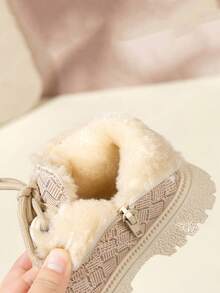 1 Pair Kids' Popular Snow Boots, Boys & Girls Fashion Versatile Soft Sole Non-Slip Durable Solid Color Thermal Lined Warm Boots - Beige - View 6