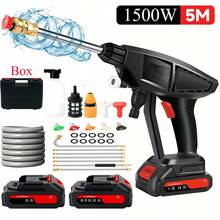 Lightweight 24V Wireless High Pressure Car Washer Gun,Battery Operated Jet Cleaner All-Source Water Suction, Dual Spray Modes Complete Accessory Kit W/4000PSI Pressure Washer Extension Wand Set 7 Sections Adjustable Stainless Steel Power Washer Lance - Black - View 1