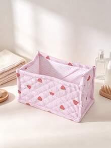 1pc Beautiful Quilted Desktop Storage Basket, Desktop Clutter Organizer, Lipstick Makeup Brush Skincare Product Storage Basket, Desktop Decor, Makeup Organizer Box, Used For Organizing Makeup Brushes And Skincare Products - Multicolor - View 18
