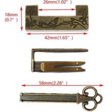 1pc Vintage Chinese Style Lock And Key, Retro Pin Lock | Floral & Bird Carved Vintage Padlock, Old-Fashioned Antique Lock With Key, Suitable For Jewelry Box Drawer - Multicolor - View 4