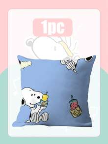 Snoopy Graffiti Print Throw Pillow Cover, Hand-Drawn Style Square Decorative Cushion Case, Soft Fabric Sofa Backrest Pillow, Home & Car Decor, Collectible Gift For Cartoon Fans - Multicolor - View 4