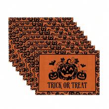 2/4/6/8pcs Halloween Pumpkin Ghost Face Print Rectangular Placemats, Suitable For Home, Hotel, Restaurant, Holiday Celebration, Banquet Table Decoration, Autumn/Winter Home Decor - Multicolor - View 8