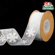 White Wired Christmas Ribbon With Snowflake Pattern, Classic Wrapping Ribbon For Gift Packaging, Box Edging, Year-Round Holiday Decor (Christmas, Mother's Day, St. Patrick's Day, Thanksgiving), Elegant Snowflake Trim, DIY Crafts - A - View 3