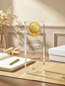 1pc Customized Engraved Acrylic Trophy, Personalized Logo Text Award, Corporate Employee Recognition Gift, Business Achievement Appreciation Desktop Trophy - Multicolor - View 16