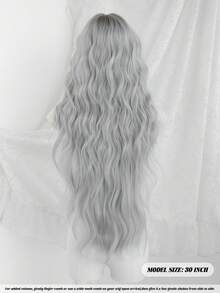 NAMM 30 Inch Light Grey Long Body Wave Wig For Women, Gorgeous Fluffy Synthetic Costume Wig WithBangs-Dark Roots Natural Synthetic Heat Resistant Fiber Hair Suitable For Fashion Girls Daily,Anime Or Costume Cosplay Decoration, Halloween - Multicolor - View 4