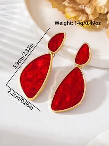 1Pair Fluid Texture Two-Tier Water Drop Earrings, Gold Trim Vintage Long Women Ear Jewelry - Green - View 8