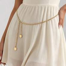 1pc Bohemian Style Gold Disc Waist Chain, Adjustable Metal Thin Waist Chain, Simple Style Waist Accessory, Suitable For Summer, Beach, Party, Daily - Gold - View 1
