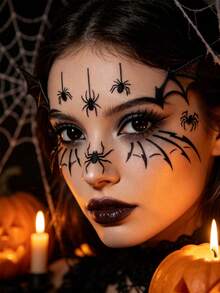 10pcs Spider Eye Shadow Tattoos, Featuring Various Spider Web And Spider Designs, Suitable For Areas Around The Eyes, Neck, Arms, Ankles, Etc. Can Be Customized DIY-Style, Perfect As Halloween Gifts For Friends - Black - View 5