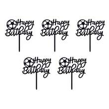 Adorno de Tarta de Acrílico Feliz Cumpleaños de Fútbol - Blanco y Negro - Ver 7