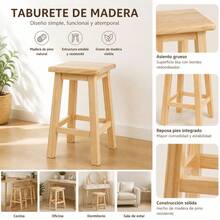 Natural Wood High Stool For Kitchen And Dining, Durable 30x30x48cm Square Bench, Versatile Seating For Home And Food Service In Light Wood Finish - Reddish Brown - View 3