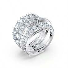 Bridal Ring Premium Luxury Non-Fading Full Cubic Zirconia Ring Fashion Versatile Ring Hand Jewelry - Silver - View 4