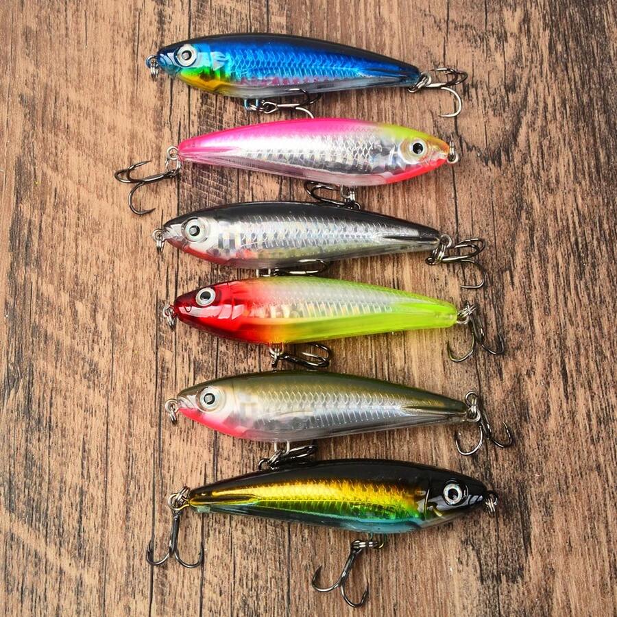 6pcs Sinking Pencil Lure Set, Laser Reflective Bionic Hard Bait, Long Cast Vibrating Sinking Freshwater Saltwater Bass & Perch Artificial Lure Combo - Multicolor - View 1