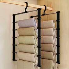 1/2pcs 7-Tier Multi-Function Pants Rack, Stainless Steel Multi-Layer Pants Storage Rack, Space-Saving Wardrobe Hanger, Jeans Long Skirt Scarf Organizer, Black/White Dual Color Optional - Multicolor - View 9