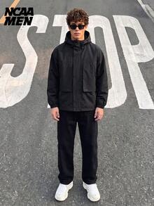 Spring/Autumn Unisex Functional Hooded Windbreaker Jacket, Outdoor Workwear Loose Fit With Large Pockets, Hiking Couple Top - Black - View 1