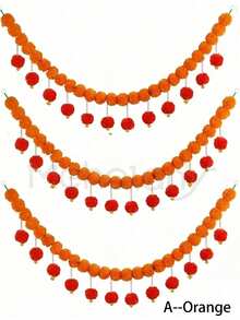 MEHELANY 1pc 4.6ft Orange Marigold Flower Garland With 30 Hanging Vibrant Balls, Suitable For Diwali Decoration, Wedding, Halloween, Autumn, Thanksgiving, Day Of The Dead, And DIY Marigold Wreath - Multicolor - View 10
