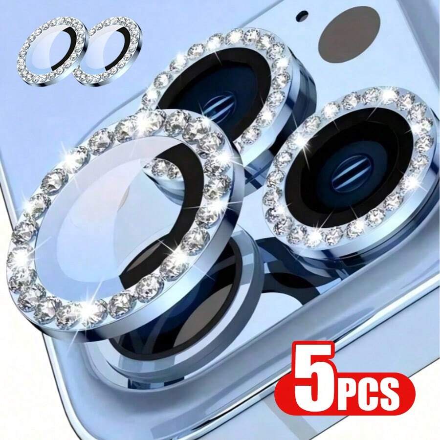 Yezodawee 5件組 Phone 18 Pro Max/Phone 18 Pro/11-17 Pro Max 相機鏡頭保護貼,鑲鑽閃亮款,9H 防爆鋼化玻璃金屬邊框,5D 全景貼合,防刮/防水/防指紋,適合夜間攝影、戶外探險禮物、生日禮物,適合家人與朋友,閃耀水晶鏡頭保護貼,手機配件,防震防摔,全方位覆蓋保護 - 5pcs - 查看 1