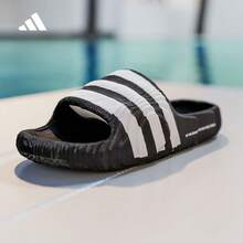Adidas Three-Leaf Clover Men's And Women's Summer New Comfortable Sports Casual Three-Stripe Slide Sandals Beach Slippers - Black and White - View 3