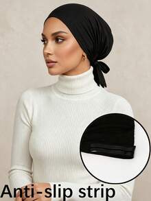 1pc Women's Solid Color Non-Slip Elastic Band Adjustable Scarf Beanie - Black a - View 3