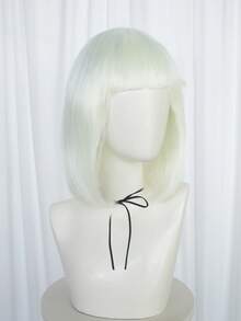 Glow In The Dark Short Bob Wig With Straight Bangs, Fluorescent Green Synthetic Straight Hair Wig, Luminous Wig Under Black Light For Halloween Nightclub Themed Party Cosplay Photo Styling - Multicolor - View 5