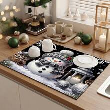 1pc Dish Drying Mat, Coffee Machine Mat, Christmas Snowman Pattern Dish Drying Mat, Holiday Atmosphere Desktop Absorbent Non-Slip Mat, Suitable For Kitchen Countertop, Adds Warm Winter Holiday Atmosphere, Multi-Purpose Drainage Mat, Home Gift, Desktop Decoration - XYLSD-847 - View 5