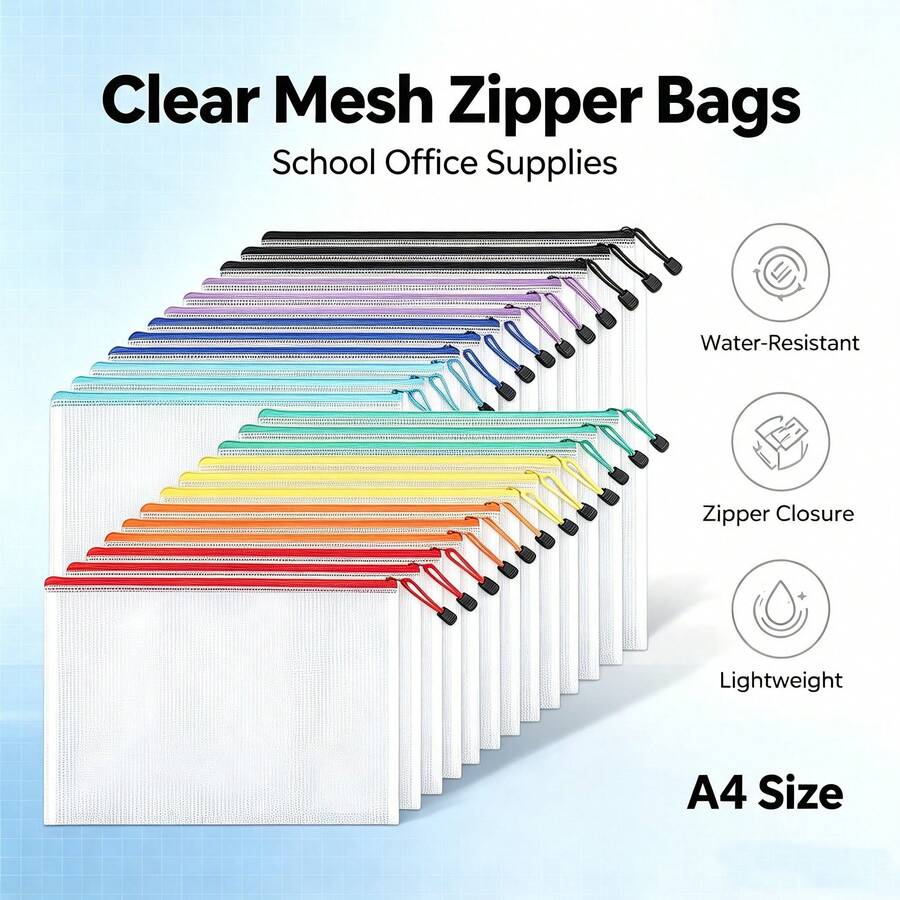 A4 Zipper File Bag Mesh Zipper Pouch Document Bag, Waterproof Zipper Bag File Folder, Suitable For School Office Supplies, Puzzle, Board Game Storage And Toy - Multicolor - View 1