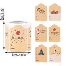 Vintage Kraft Paper Christmas Gift Stickers Roll, Cute Snowman Santa Claus Christmas Tree Pattern, Wavy Edge Rectangular Holiday Label Stickers, Self-Adhesive Easy Tear Easy Apply, With To/From Writing Area, Suitable For Gift Box Decoration, Gift Bag Sealing, Gift Wrapping Accents, Holiday Gift Box Labels, Christmas Party Decoration, New Year Gift Identification, Suitable For Christmas, New Year, Winter Holiday Gifting, Family Gathering, Business Gift Packaging, Multi-Functional Kraft Paper Sticker Labels - Khaki - View 2