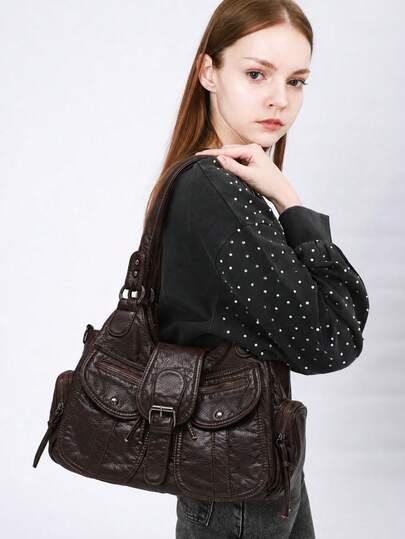 Vintage Women Tote Bag Large Capacity Shoulder Bag Satchel Top-Handle Handbag Fashion Dumpling Pack Multi-Pockets Bag Suit For Back To School