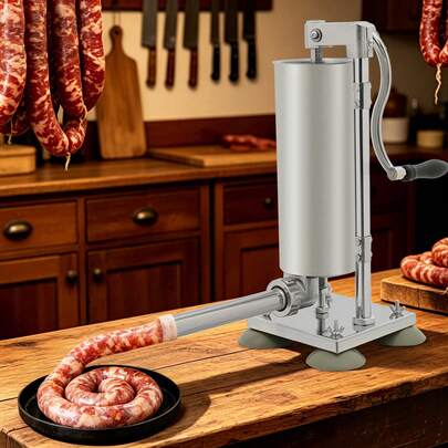 Bourreur de saucisses, machine à saucisses en acier inoxydable de 3 L, bourreur de saucisses manuel de 16,15 pouces de hauteur, utilisé pour fabriquer des saucisses de style salami et des saucisses de poulet, avec 4 tubes en acier inoxydable et 7 tubes en PE