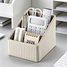 Luxury Leather Vertical Striped 3-Slot Remote Control Box, PU Leather Desktop Storage Organizer For TV, CD, Media Players, Controllers And Office/Cosmetic Items, Back To School - Multicolor - View 12