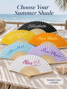 2pcs Personalized Colorful Fans, Vintage Curved Font, With Storage Bag, Customizable With Any Text, Name Or Quote, Business, Wedding Or Event Gift, Suitable For Wedding, Tea Party, Bridesmaid, Wedding Party, Teacher's Day, Halloween - Multicolor - View 5