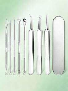 5pcs/2pcs/1pc Blackhead Removal Tool Set With Storage Box, Precision Curved Dolphin Tip Tweezers, Stainless Steel Pimple Extractor And Acne Squeezer Tool, Suitable For Blackheads, Ingrown Hairs, Nose Cleaning And Facial Skincare - Multicolor - View 8