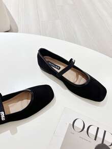 Vintage Square Toe Ballet Style Mary Jane Shoes For Women, Single Strap Square Toe Flat Low-Cut Pumps, Plus Size Women Shoes 41-43 - Black - View 5