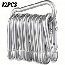 12 Stainless Steel D-Ring Buckles, 6x60mm Galvanized Rust-Proof, Spring Hook/Key Ring Hook/Chain Buckle Rope Connector For Camping, Fishing, Hiking, Backpack Keychains - White - View 1