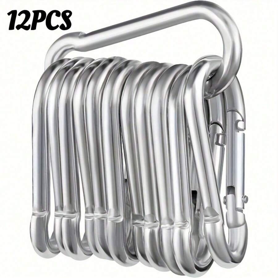 12 Stainless Steel D-Ring Buckles, 6x60mm Galvanized Rust-Proof, Spring Hook/Key Ring Hook/Chain Buckle Rope Connector For Camping, Fishing, Hiking, Backpack Keychains - White - View 1