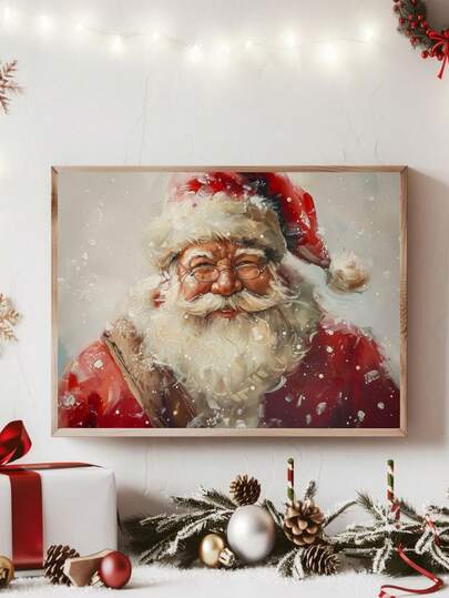 1 pièce Art mural vintage Père Noël, Impression d'art mural de Noël, Décoration rustique de vacances d'hiver, Peinture à l'huile du Père Noël, Art mural vintage Père Noël, Affiche sur canevas d'art de Noël enneigé, Décoration rustique de vacances d'hiver, Art mural avec cadre/sans cadre