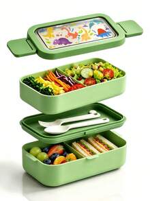1 hộp cơm bento 2 lớp kèm bộ dụng cụ ăn, dùng được trong lò vi sóng và máy rửa bát, phù hợp cho dã ngoại, đi làm, picnic và đi học - Nhiều màu - Xem 1