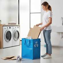 Contenitore capiente per riporre carta, dimensioni 30x38x55 cm – scatola pieghevole per il riordino domestico, adatta ad armadi e mensole, 1 pezzo - Blu - Visualizzare 2