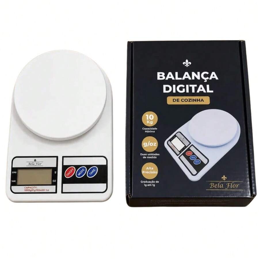 Balança de Cozinha Digital Bela Flor Pesa Até 10kg Branca - Branco - Visão 1